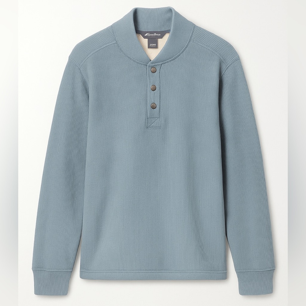 Eddie Bauer Men’s Blue Waffle-Knit Snap Pullover Fleece-Lined Shirt Size L